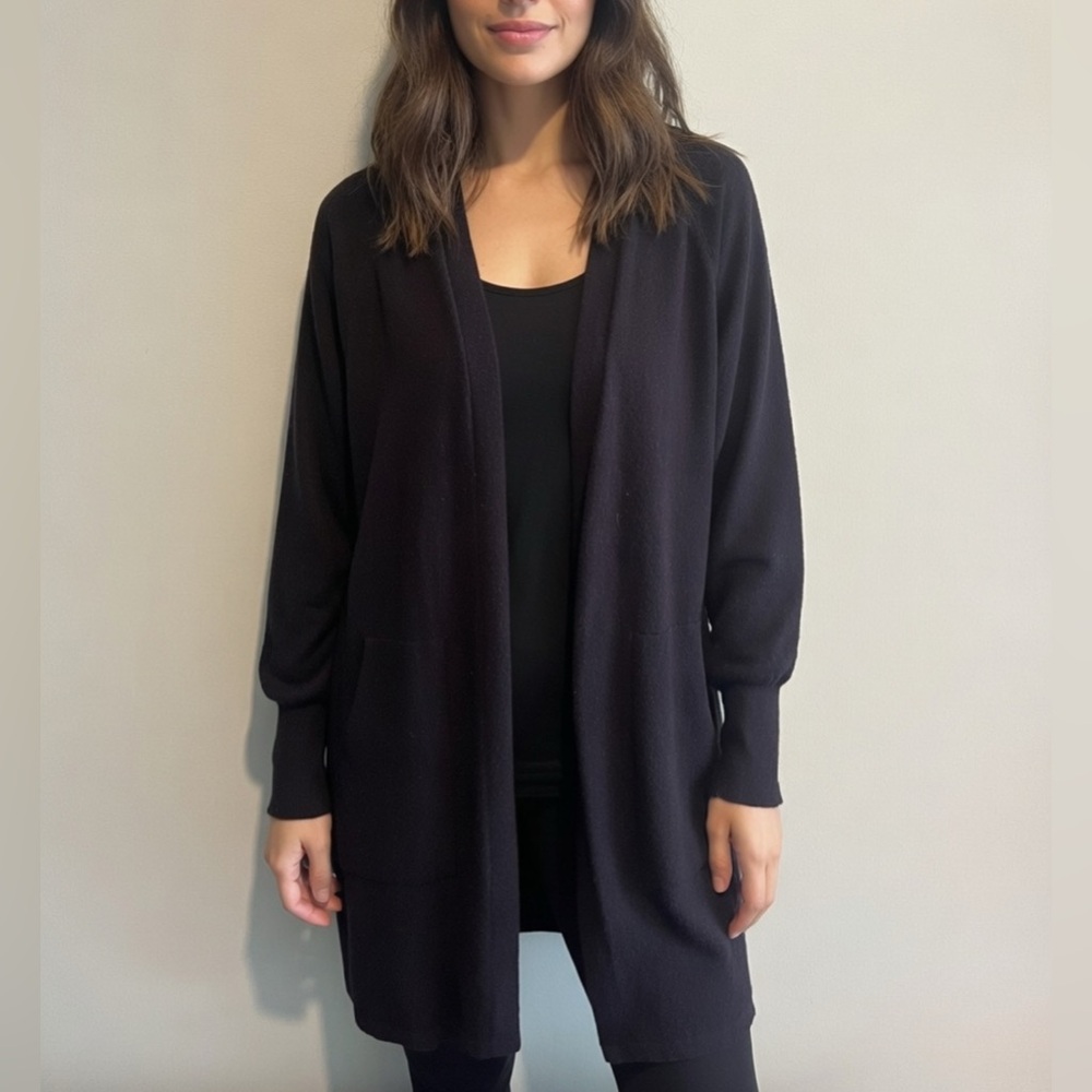 Classic Open-Front Black Women's Cardigan Sweater